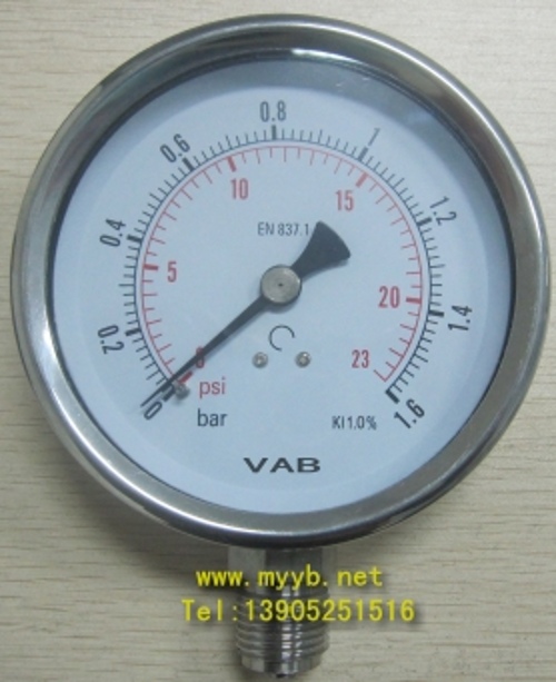 美国VAB燃气设备液化气设备加气站设备专用全不锈钢压力表
